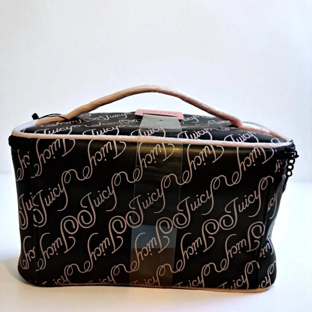 Juicy Couture Pink and Black Train Case Makeup Bag Set NWT